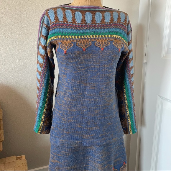 Vintage melansedress sweater skirt set blue brown crown - Picture 3 of 13